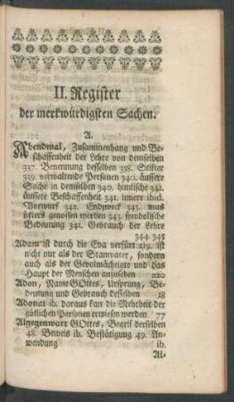 II. Register der merkwürdigsten Sachen