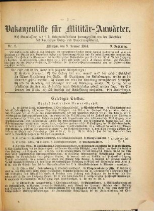Vakanzenliste für Militär-Anwärter. 9. 1894
