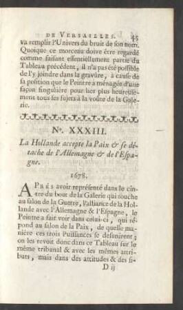 No. XXXIII. La Hollande accepte la Paix & se détache de l'Allemagne & de l'Espagne. 1678.