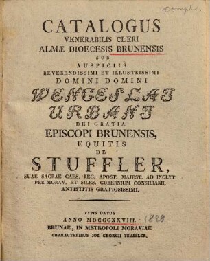 Catalogus venerabilis cleri Dioecesis Brunensis, 1828