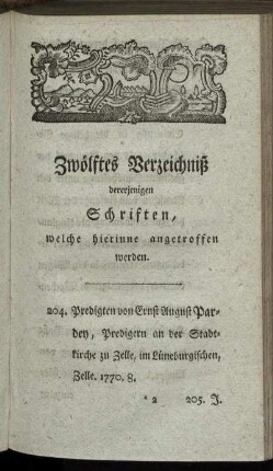 Zwölftes Verzeichniß dererjenigen Schriften, welche hierinne angetroffen werden