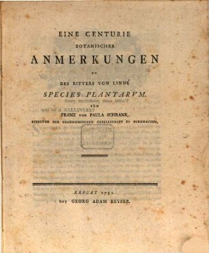 Eine Centurie Botanischer Anmerkungen Zu Des Ritters Von Linné Species Plantarum