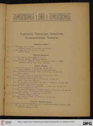 Kupferstiche, Radierungen, Holzschnitte, Schwarzkunstblätter, Farbstiche (Nr. 1-783)