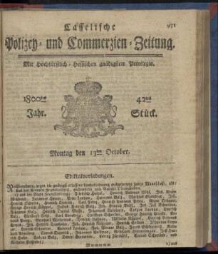 42tes Stueck, Montag den 13ten October 1800