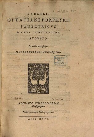 Pvblii Optatiani Porphirii Panegyricvs Dictvs Constantino Avgvsto