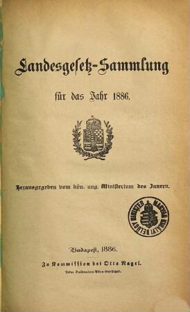 Landesgesetz-Sammlung für das Jahr .... 1886
