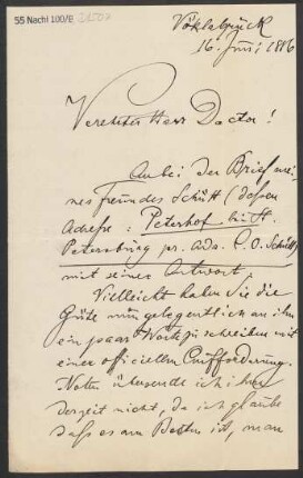 Brief an B. Schott's Söhne : 16.06.1886