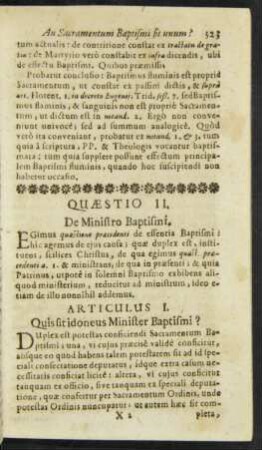 Articulus I. Quis sit idoneus Minister Baptismi?
