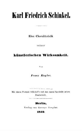 Karl Friedrich Schinkel : eine Charakteristik seiner künstlerischen Wirksamkeit