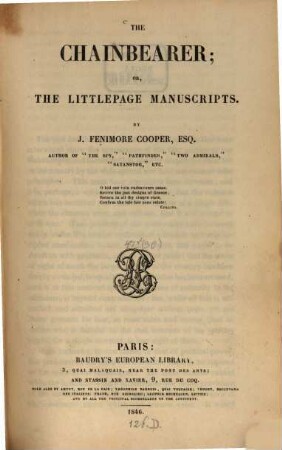 The Chainbearer; or, the Littlepage manuscripts