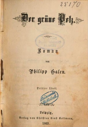 Der grüne Pelz : Roman von Philipp Galen, 3