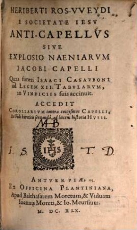 Anti-Capellus sive explosio Naeniarum Jacobi Capelli