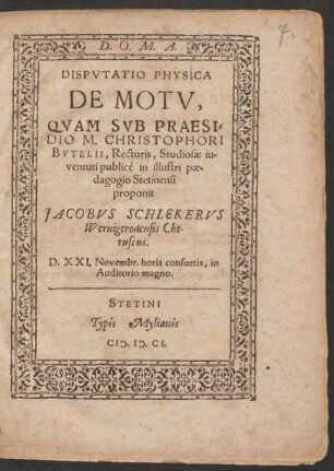 Disputatio Physica De Motu