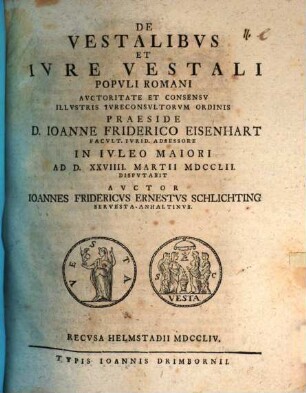 De vestalibus, et iure vestali populi Romani