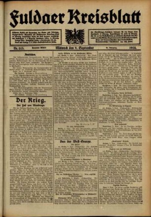 Ausgabe vom Mittwoch, den 09. September 1914.