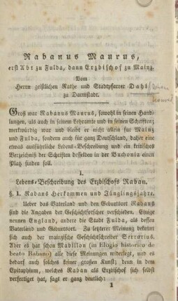 I. Lebens-Beschreibung des Erzbischofs Raban.