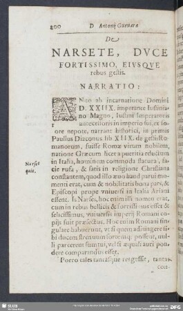 De Narsete, Duce Fortissimo, Eiusque rebus gestis