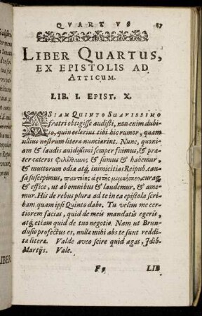 Liber Quartus, Ex Epistolis Ad Atticum.
