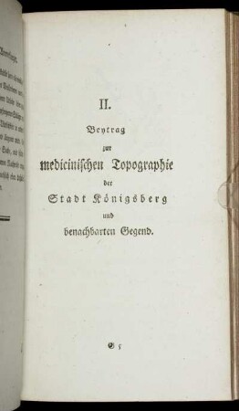 II. Beytrag zur medicinischen Topographie der Stadt Königsberg und benachbarten Gegend.