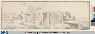 Italienische Ansicht mit Aquädukt und Gebäudekomplex in der Mitte