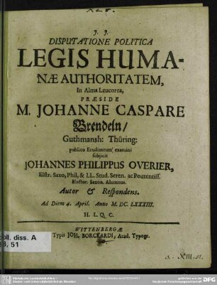 Disputatione politica legis humanae authoritatem