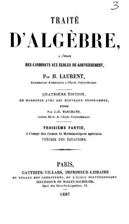 Partie 3: Traité d'algèbre. Troisième Partie