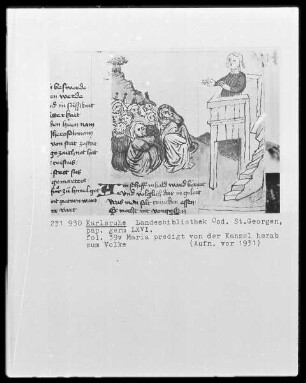 Des Saelden Hort (Des Glückes Hort) — Maria Magdalena predigt von der Kanzel zum Volk, Folio 39recto