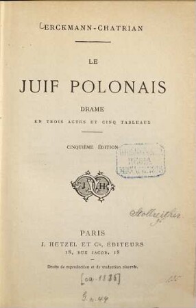 Le juif polonais : drame en trois actes et cinq tableaux