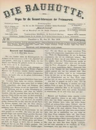 No 22. Frankfurt a. M., den 31. Mai 1919. 62. Jahrgang.