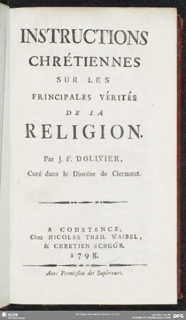 Instructions Chrétiennes Sur Les Principales Vérités De La Religion