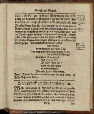 LebensLauff der Seligverstorbenen.