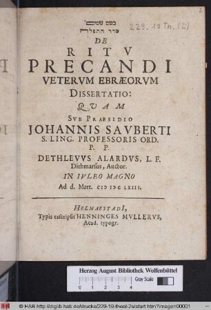 Sēder ha-tefillā De Ritu Precandi Veterum Ebraeorum Dissertatio