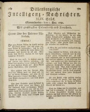 XLIX. Stück. Sonnabends: den 5. Dec. 1795.