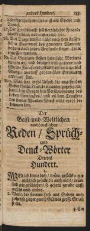 Der Geist- und Weltlichen nachdencklichen Reden/ Sprüch- und Denck-Wörter Drittes Hundert