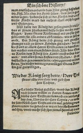 Wie der König sorg hette/ Herr Tristrant zühe von ihm/ und gab ihm sein Tochter.