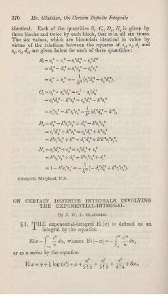 On certain definite integrals involving the exponential-integral.