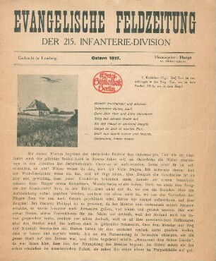 1917: Evangelische Feldzeitung der 215. Infanterie-Division