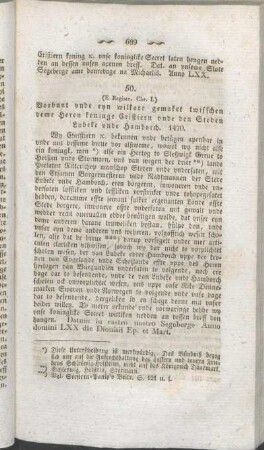50. (E Registr. Chr. I.) Vorbunt vnde eyn wilkore gemaket twisschen deme Heren koninge Cristiern vnde den Steden Lubeke vnde Hamborch. 1470.
