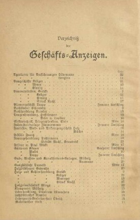 Verzeichnis der Geschäfts-Anzeigen