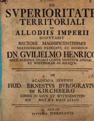 De superioritate territoriali in allodiis Imperii disp.
