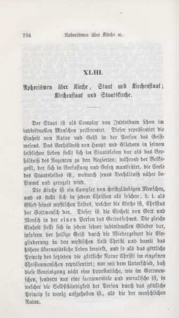 734-741 Aphorismen über Kirche, Staat und Kirchenstaat : Kirchenstaat und Staatskirche