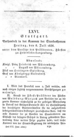 66. Sitzung, Stuttgart, 8.7.1836