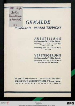 Gemälde, Mobiliar, Perser Teppiche : 19. Februar 1936
