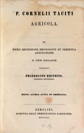 Agricola : ex Wexii recensione recognovit et perpetua annotatione in usum scholarum