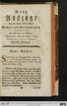 (XVIII. Stück. Freitags, den 5ten May, 1769 - XXI. Stück. Freitags, den 26ten May, 1769)