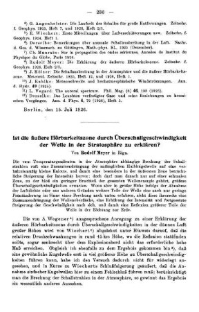 Ist die äußere Hörbarkeitszone durch Überschallgeschwindigkeit der Welle in der Stratosphäre zu erklären?