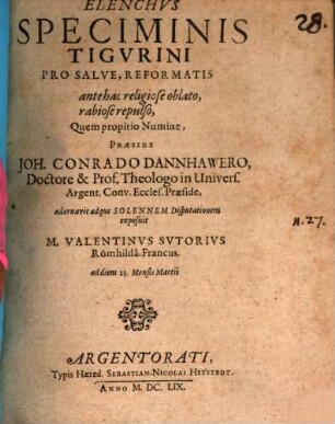 Elenchus speciminis Tigurini pro salve, reformatis antehac religiose oblato, rabiose repulso