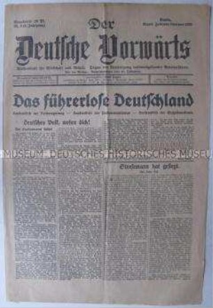 Nationalsozialistische Wochenzeitung "Der Deutsche Vorwärts" u.a. zur Regierungskrise