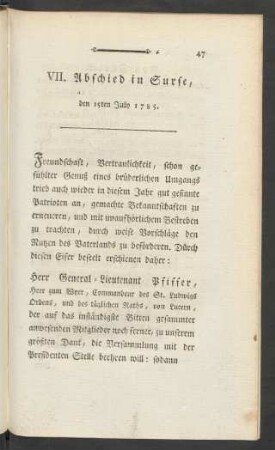 VII. Abschied in Surse. den 15ten July 1785.