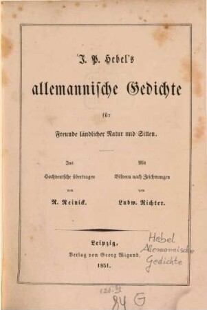 J. P. Hebel's allemannische Gedichte für Freunde ländlicher Natur und Sitten